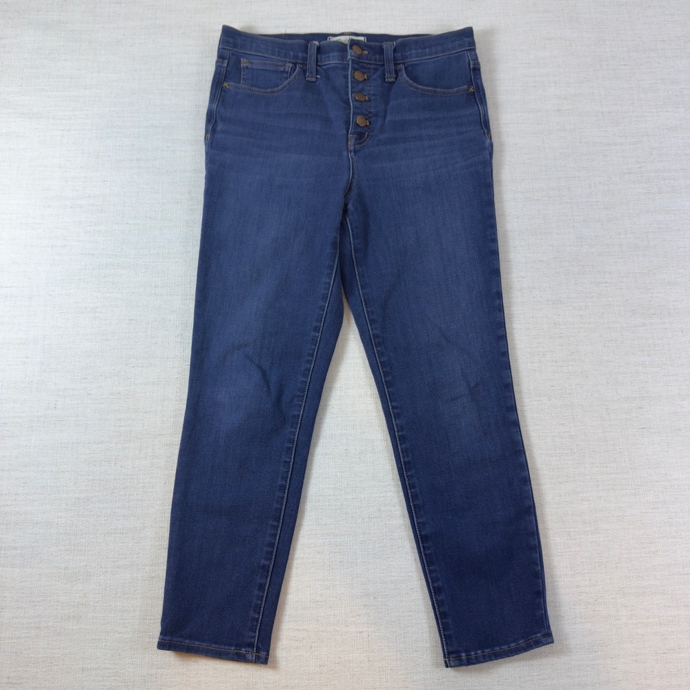 Madewell Womens High Rise Skinny Jeans Dark Wash Button Fly Denim Blue